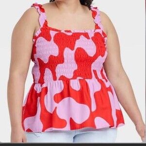 Ava & Viv Printed Smocked Ruffle Peplum Tank Sz 4XL